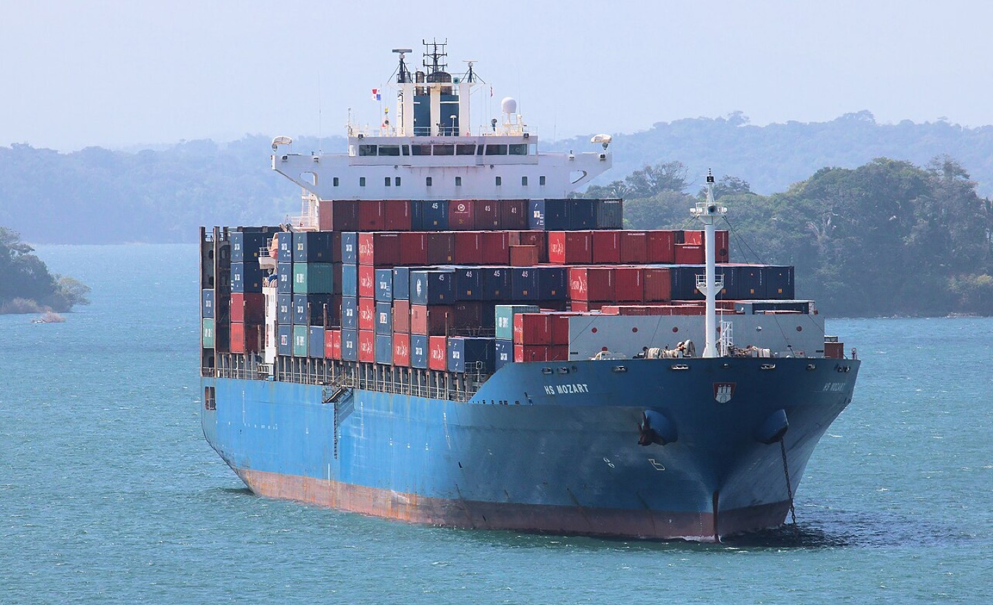 A container ship passing through the Panama Canal