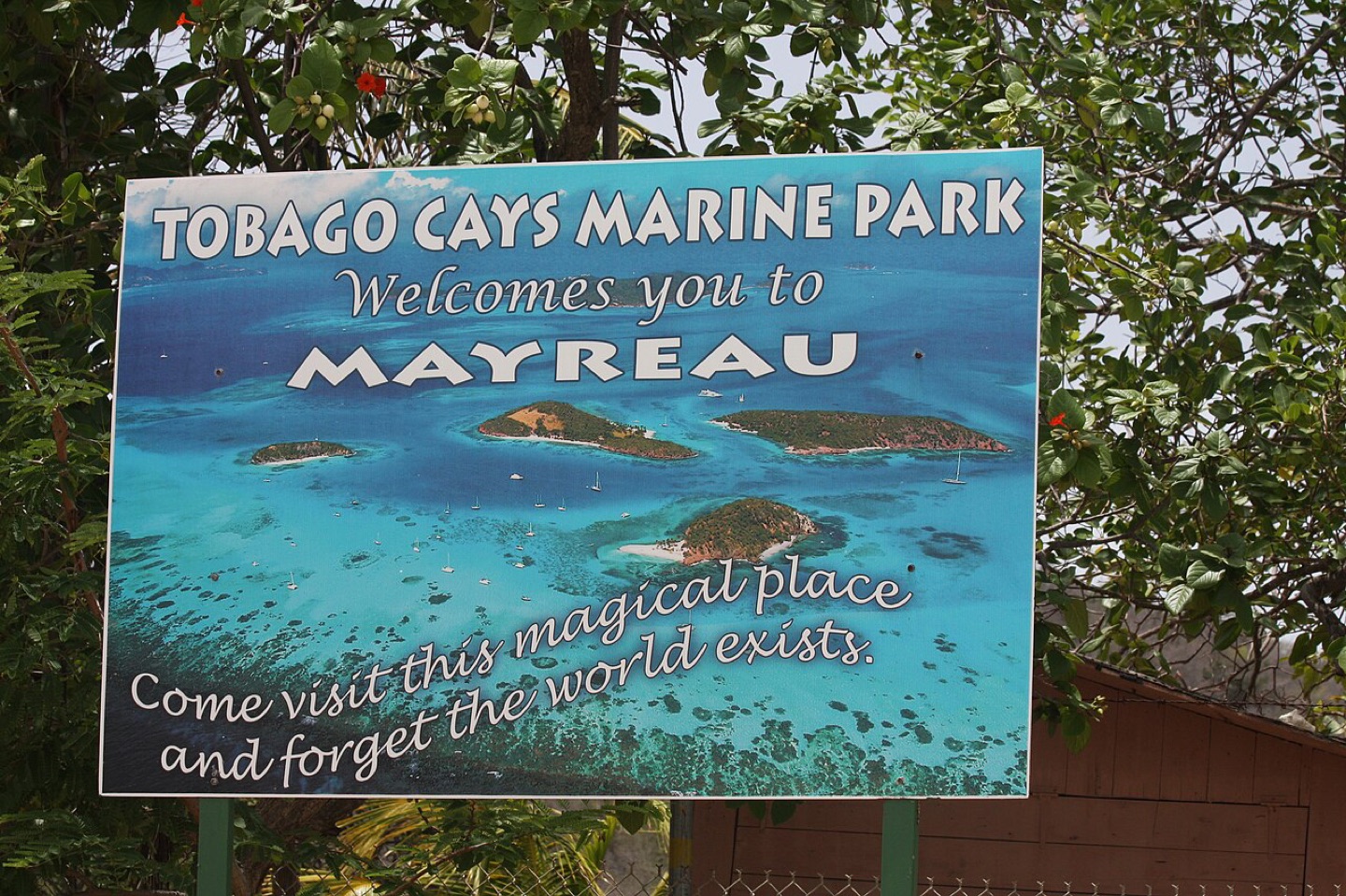 An English welcome sign at Saline Bay on Mayreau, Saint Vincent and the Grenadines