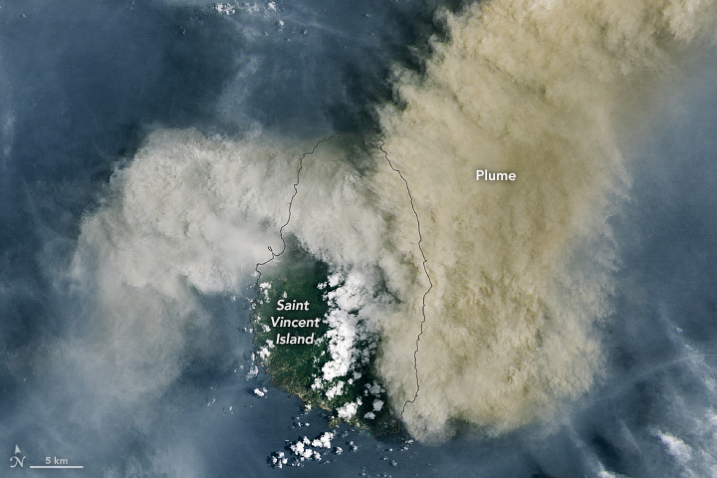 La Soufrière volcano erupting on Saint Vincent in April 2021