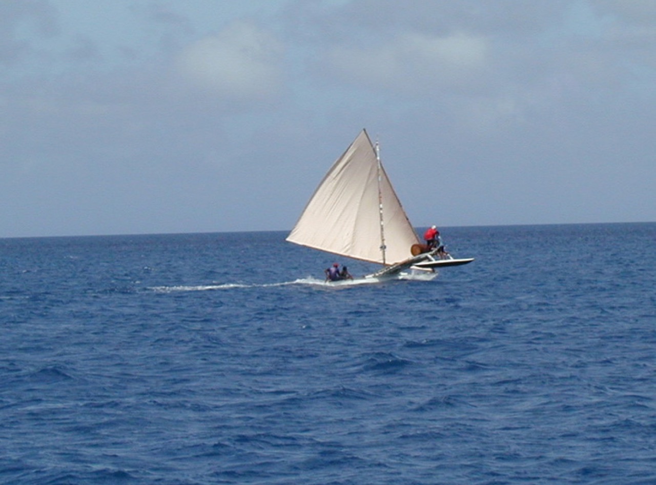 A traditional Marshallese sailing canoe at Ailuk, Marshall Islands