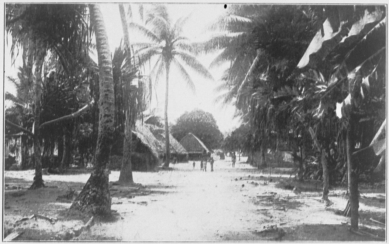 A historic photograph of the main street in Funafuti, Tuvalu