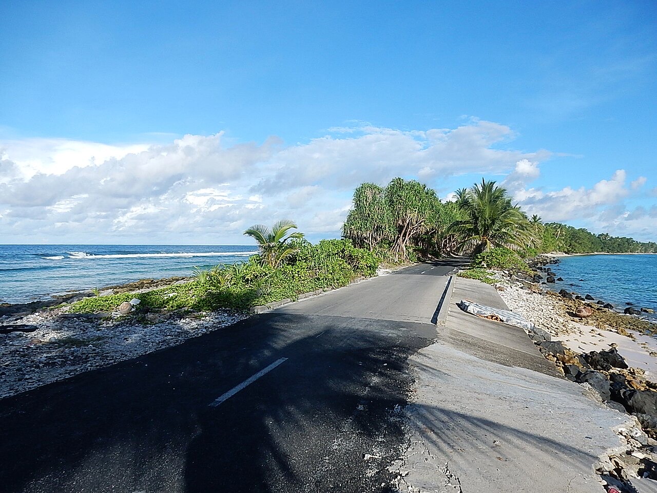 A narrow road in Funafuti, Tuvalu
