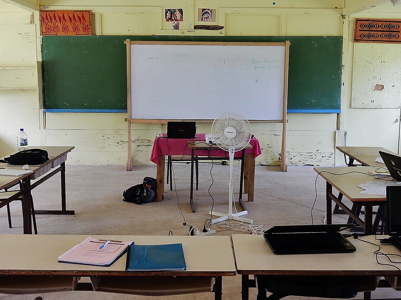 Classroom boards at a school on Espiritu Santo, Vanuatu