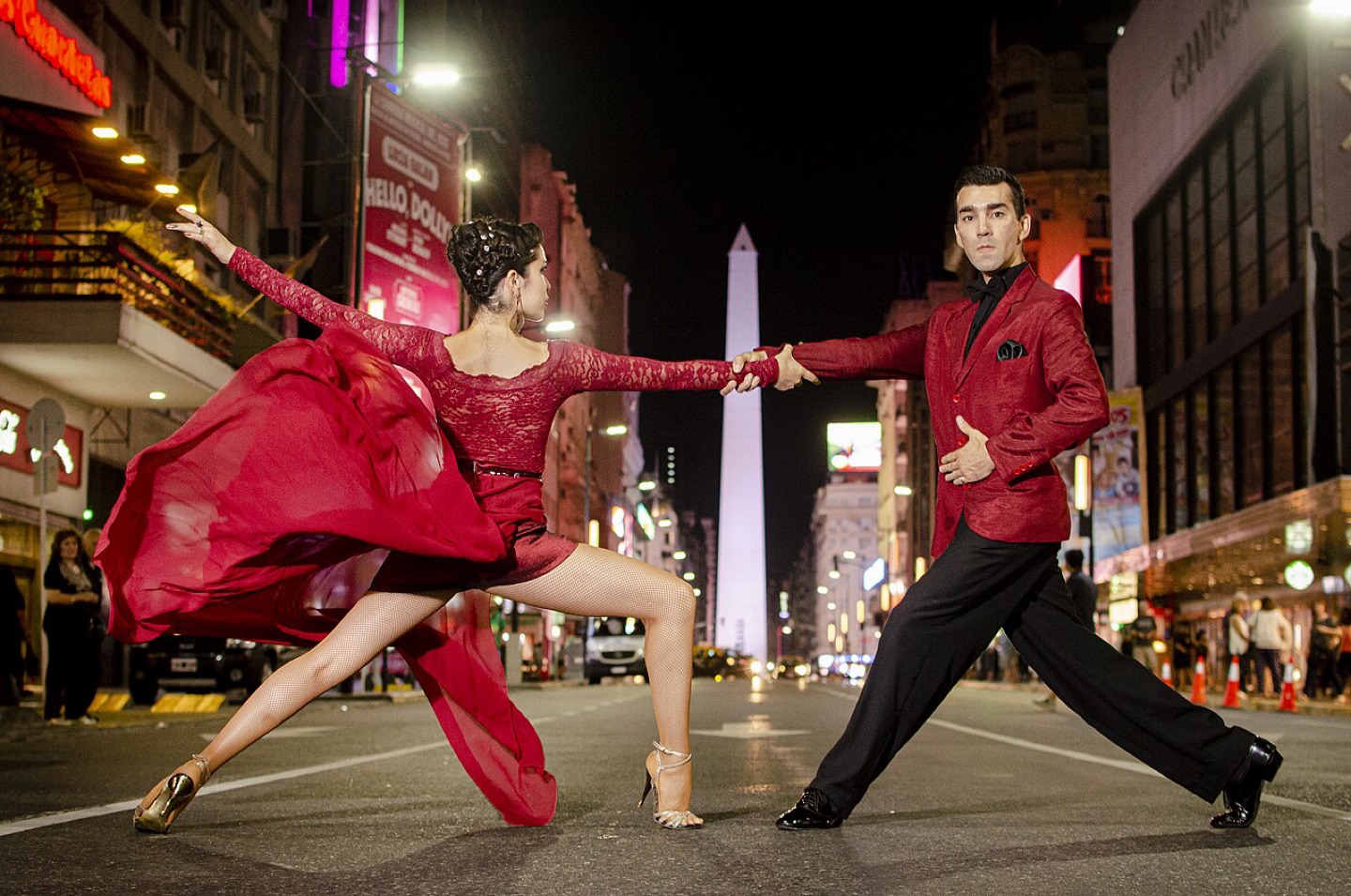 Tango dancers on Corrientes Street in Buenos Aires, Argentina