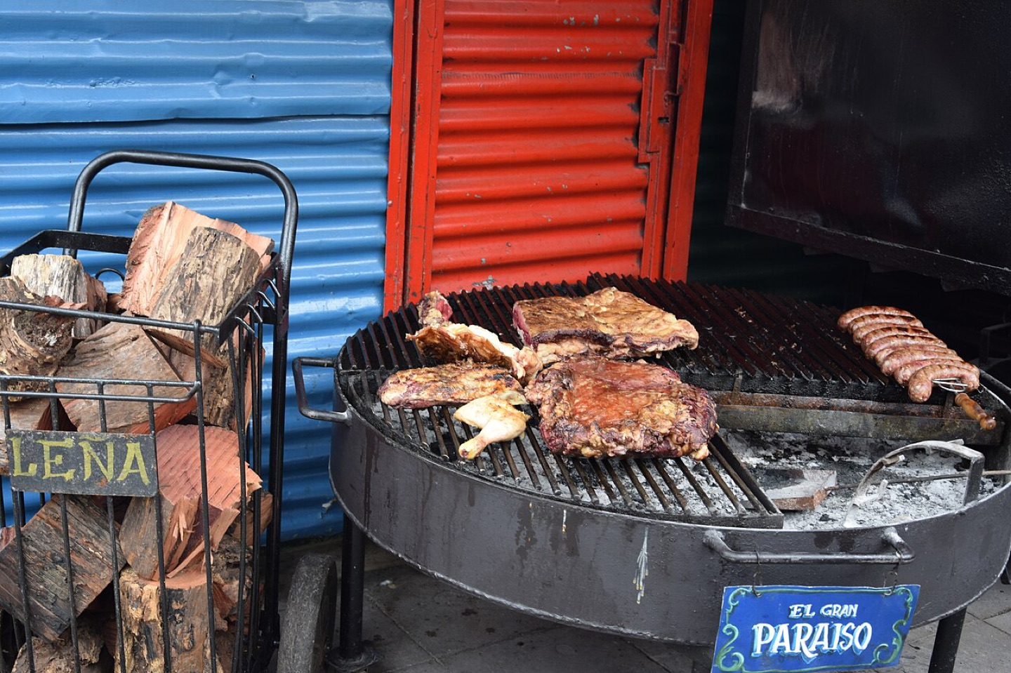 Argentine asado cooking on a grill