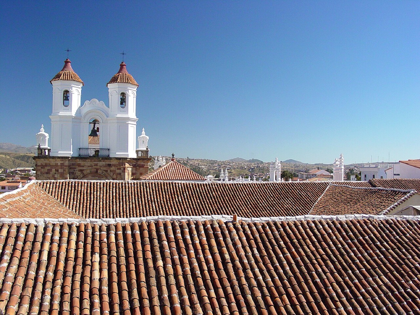 The rooftops and cathedral of Sucre, Bolivia
