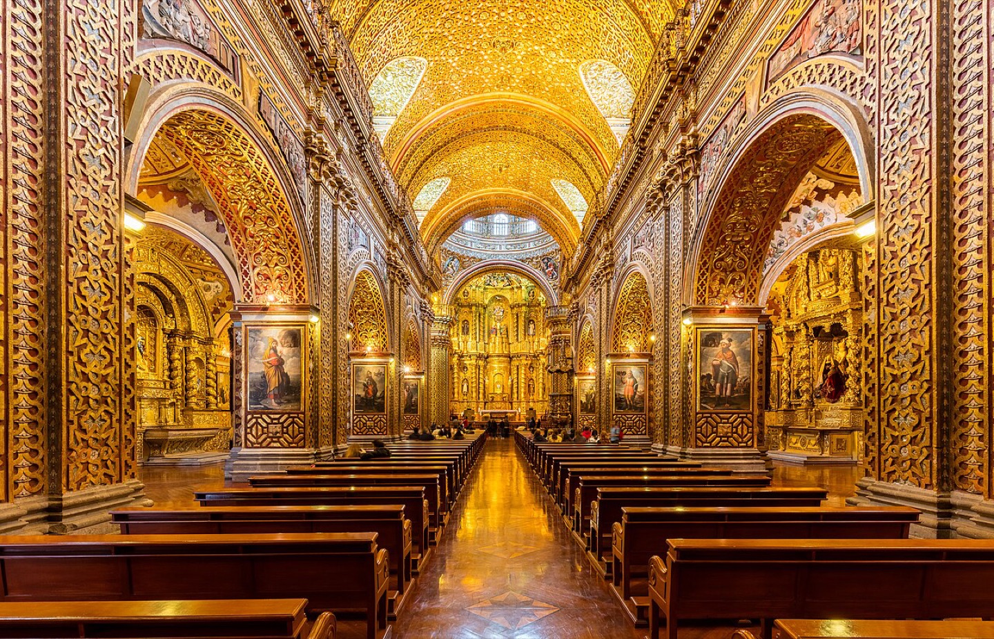 The interior of the Church of the Society of Jesus in Quito, Ecuador
