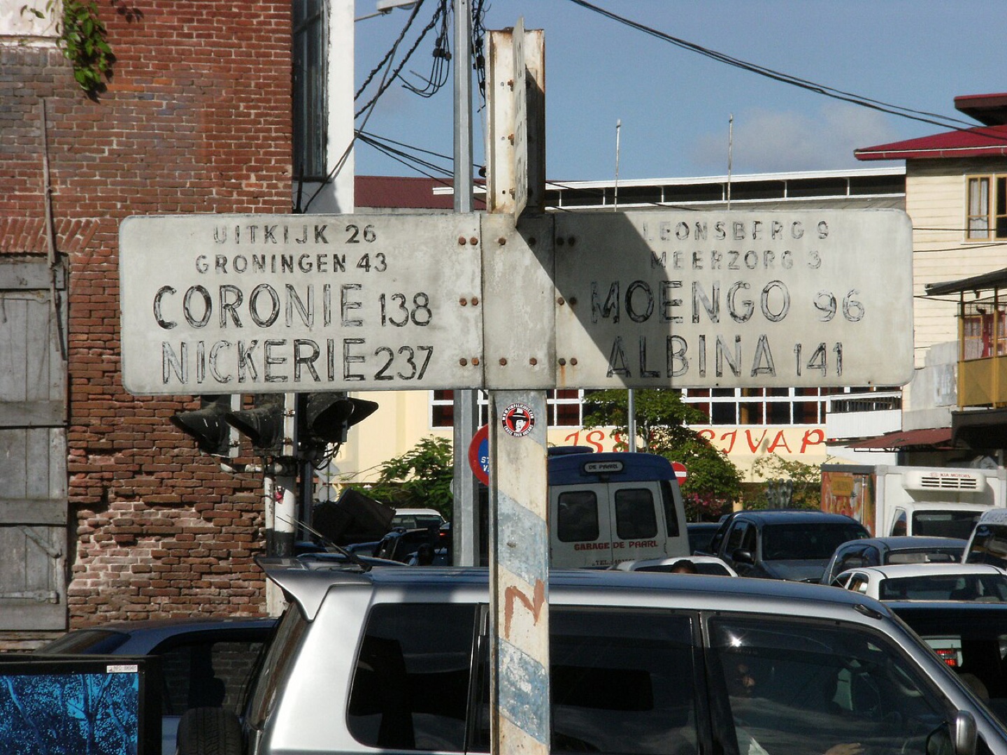 Dutch lettering on a sign in Suriname