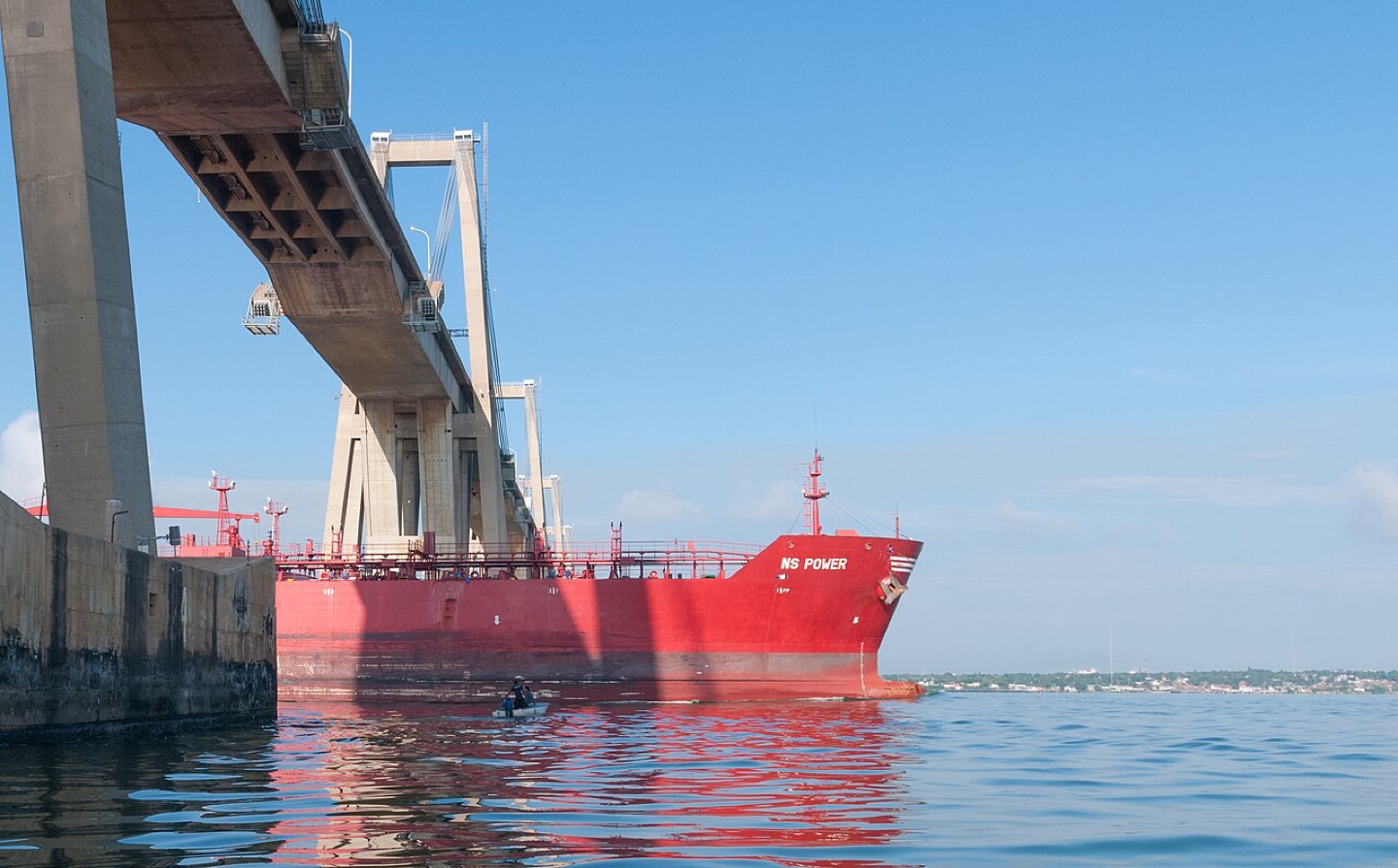 An oil tanker crossing Lake Maracaibo in Venezuela