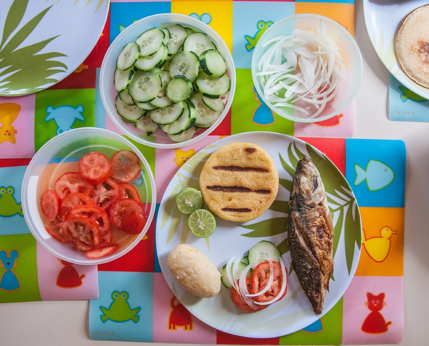 A grilled arepa and fish served on Margarita Island, Venezuela