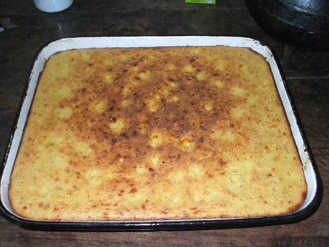 Sopa paraguaya, a baked maize and cheese dish