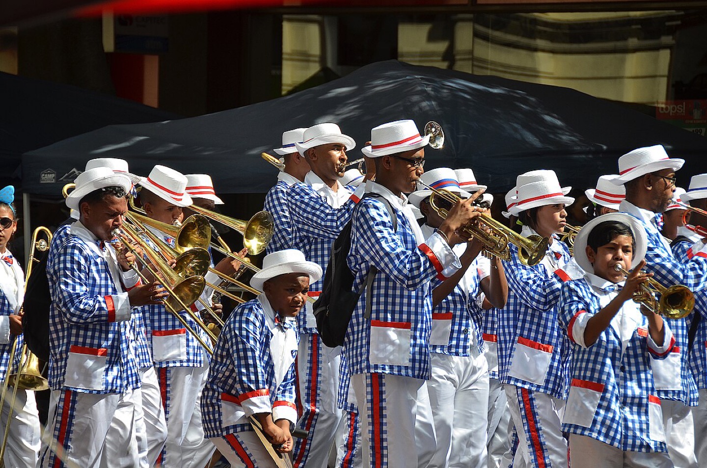 Kaapse Klopse musicians marching through Cape Town, South Africa