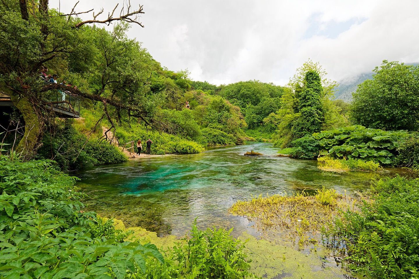 The clear blue water of the Blue Eye spring in southern Albania