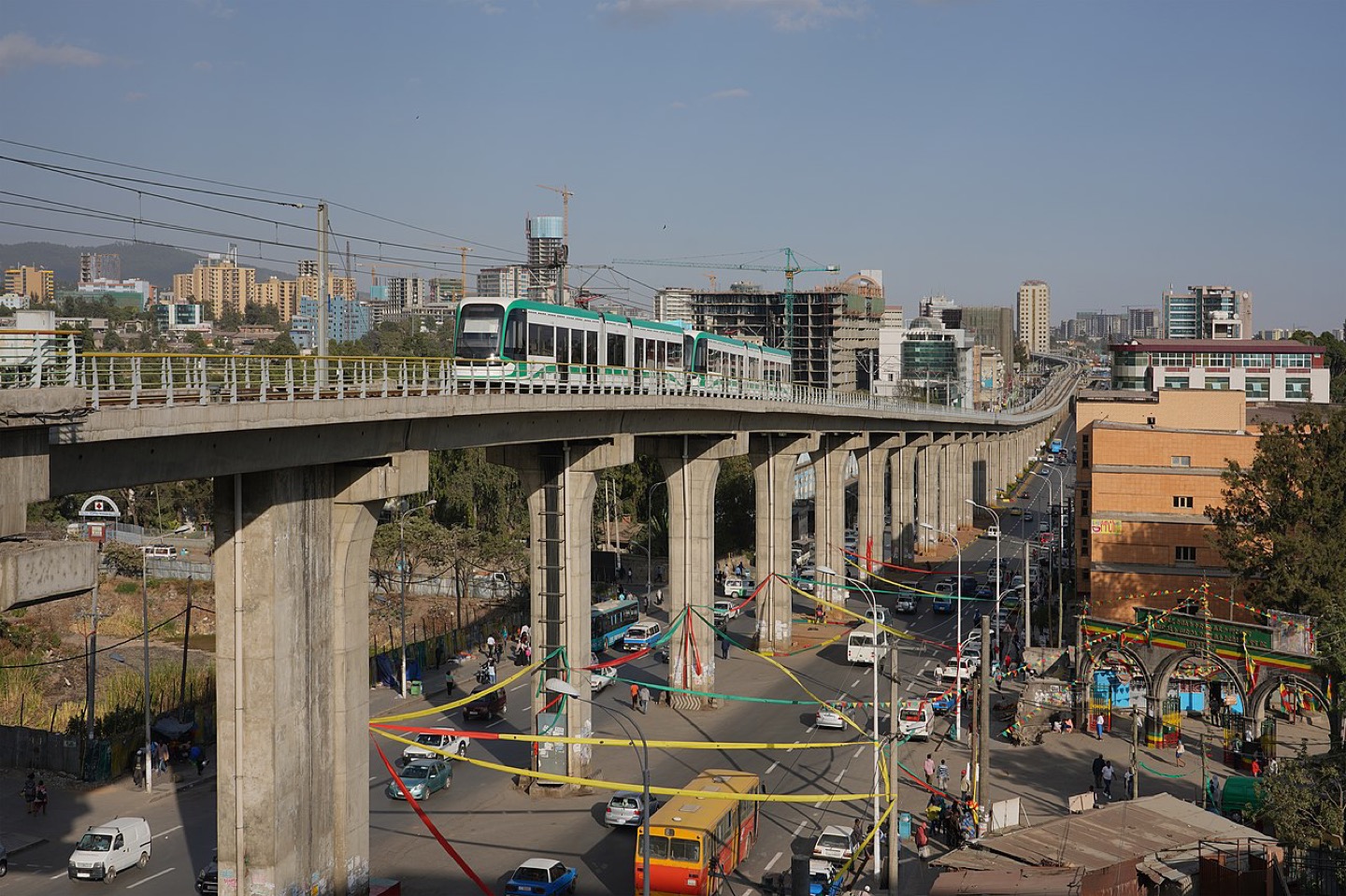 The light rail at Lideta station in Addis Ababa, Ethiopia