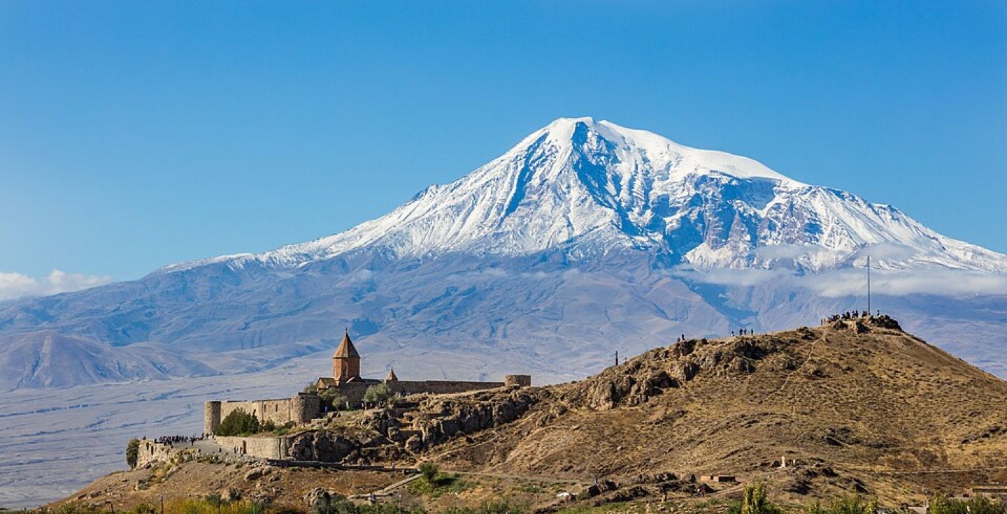 Khor Virap monastery on the plain below Mount Ararat