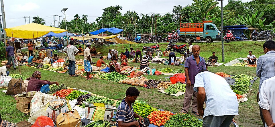 Stalls at a weekly market in Nagaon, Assam