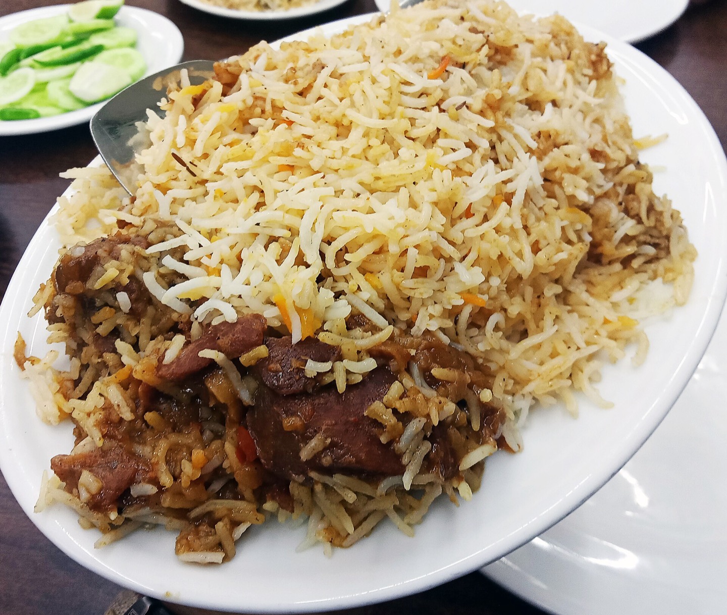 Kacchi biryani served in Dhaka, Bangladesh