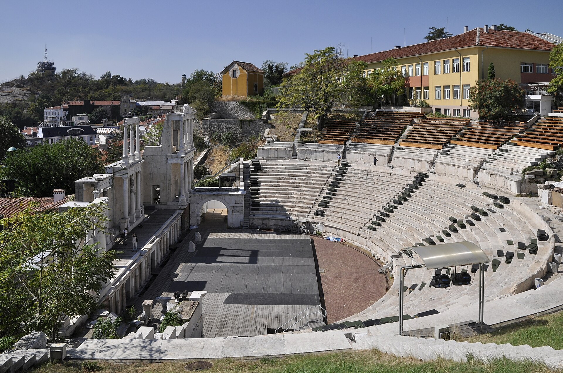 The Roman theatre and surrounding city of Plovdiv, Bulgaria