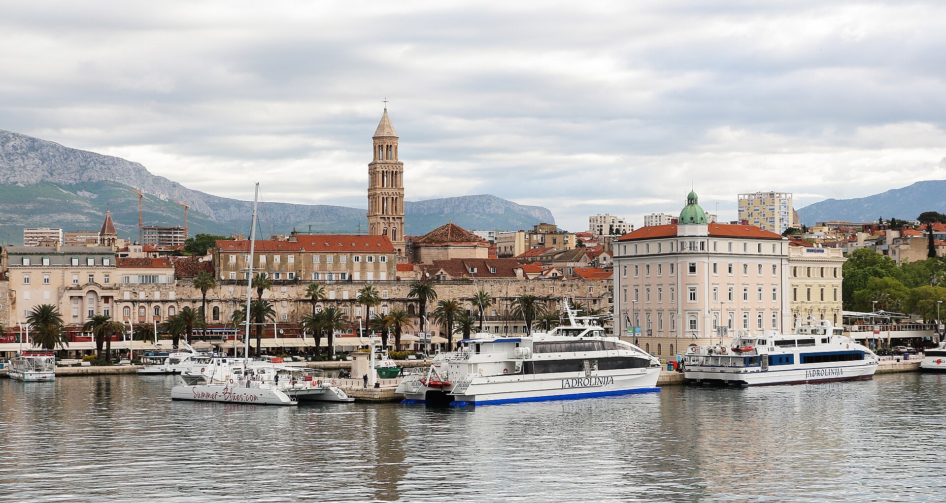 The waterfront buildings of Diocletianโs Palace in Split, Croatia