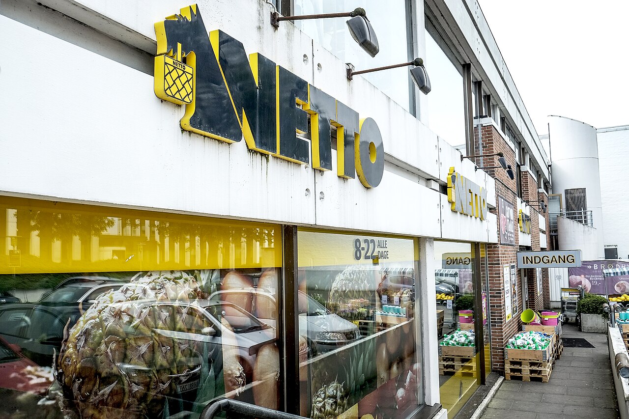 The yellow front of a Netto, the supermarket on almost every Danish high street