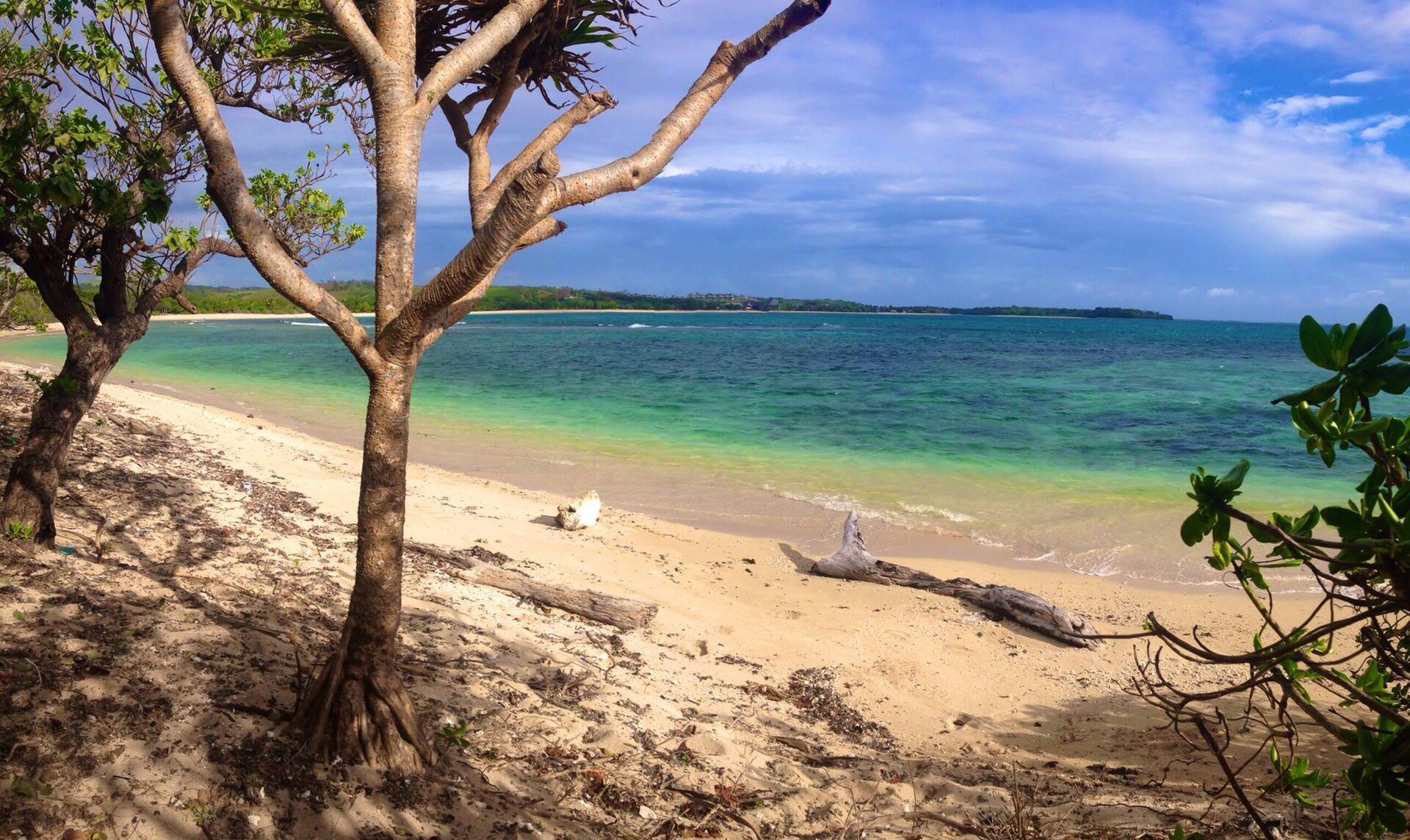 A sandy beach and clear water near Nadi, Fiji