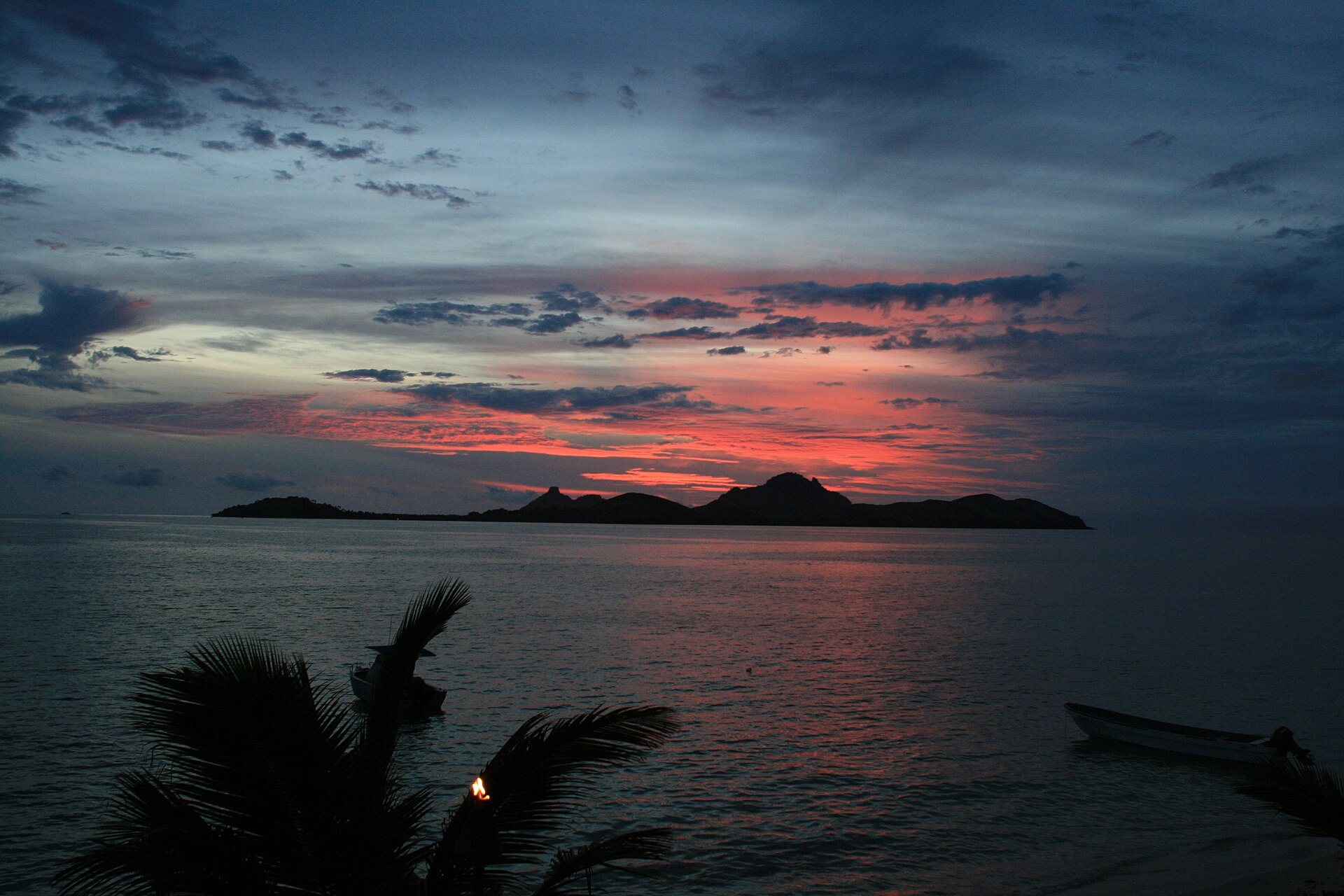 The sea and sky at sunset in Fiji