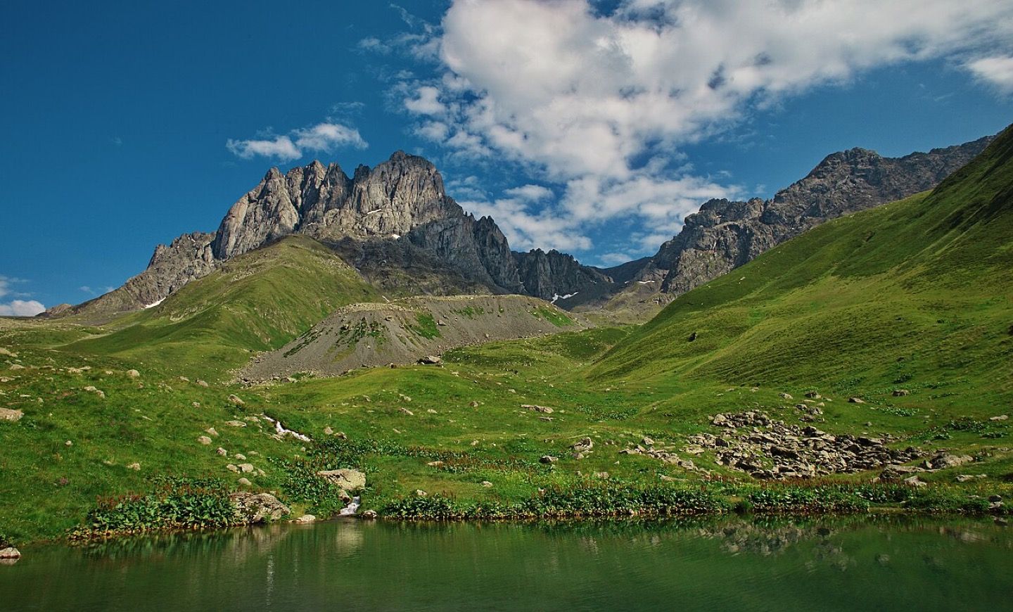 Chaukhi Mountain and Tina Lake in the Juta valley