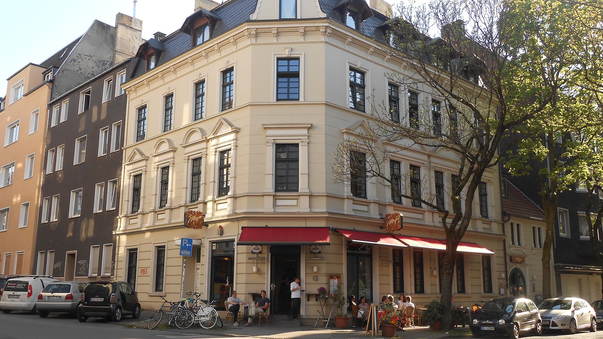 Outdoor tables at Café Allegro in the Kreuzviertel district of Dortmund, Germany
