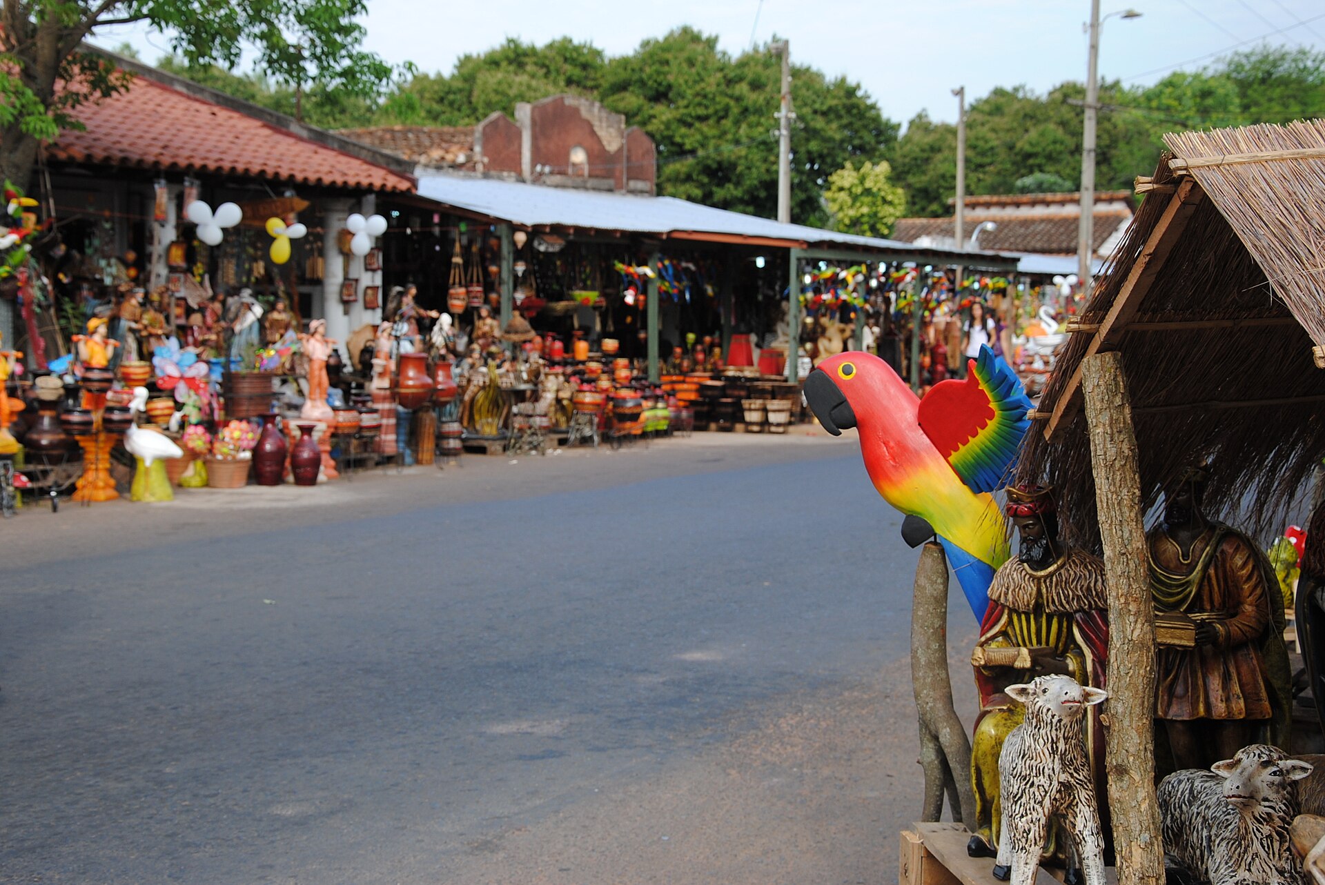 Colourful ceramic crafts on display in Areguá, Paraguay