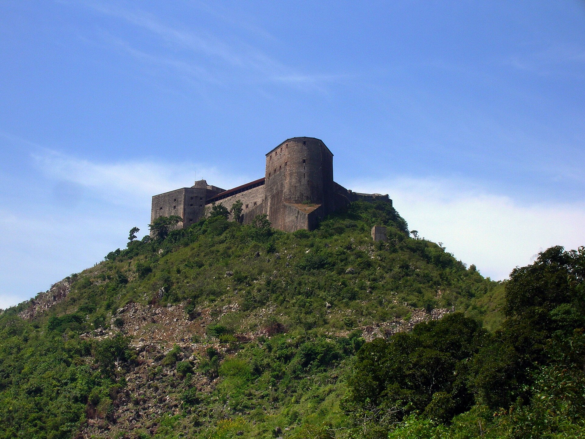 The Citadelle Laferriรจre rising above the hills near Milot, Haiti