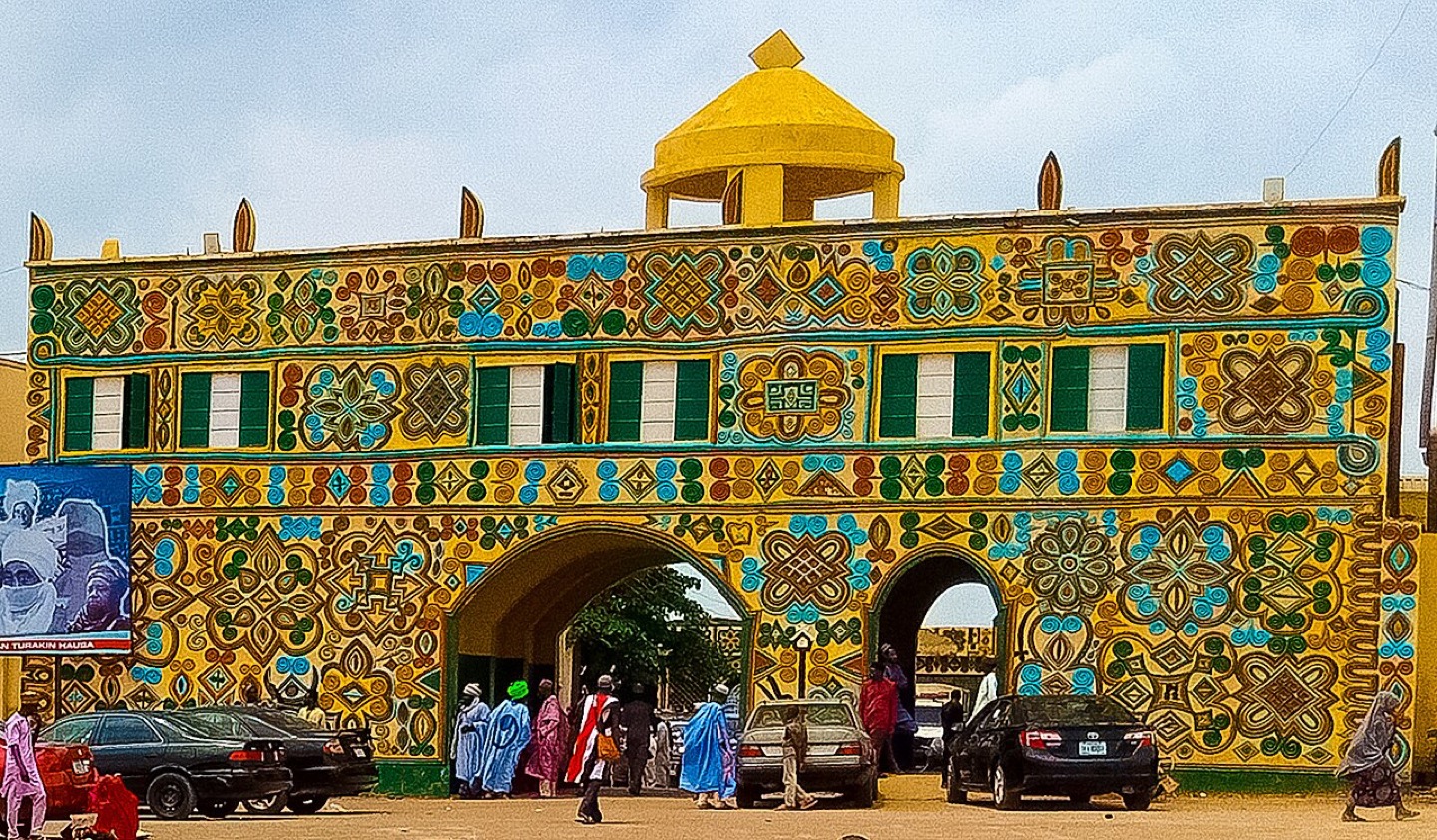 The decorated entrance to the Zazzau palace in Zaria, Nigeria
