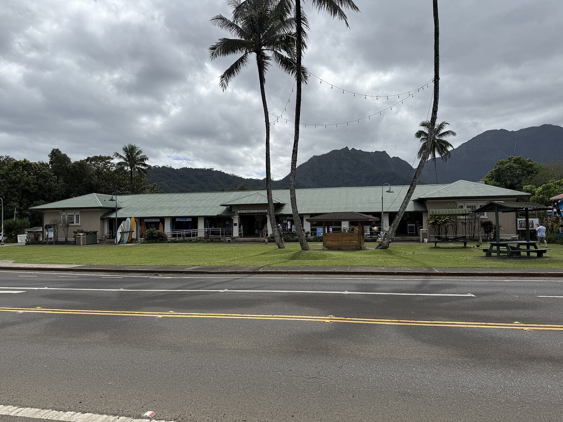 The old Hanalei School, now shops, on Kauaʻi, Hawaii