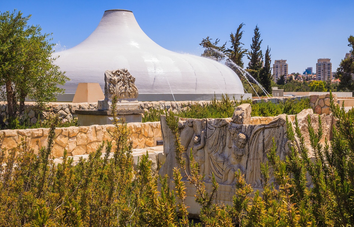 The Shrine of the Book seen from the Billy Rose Art Garden in Jerusalem