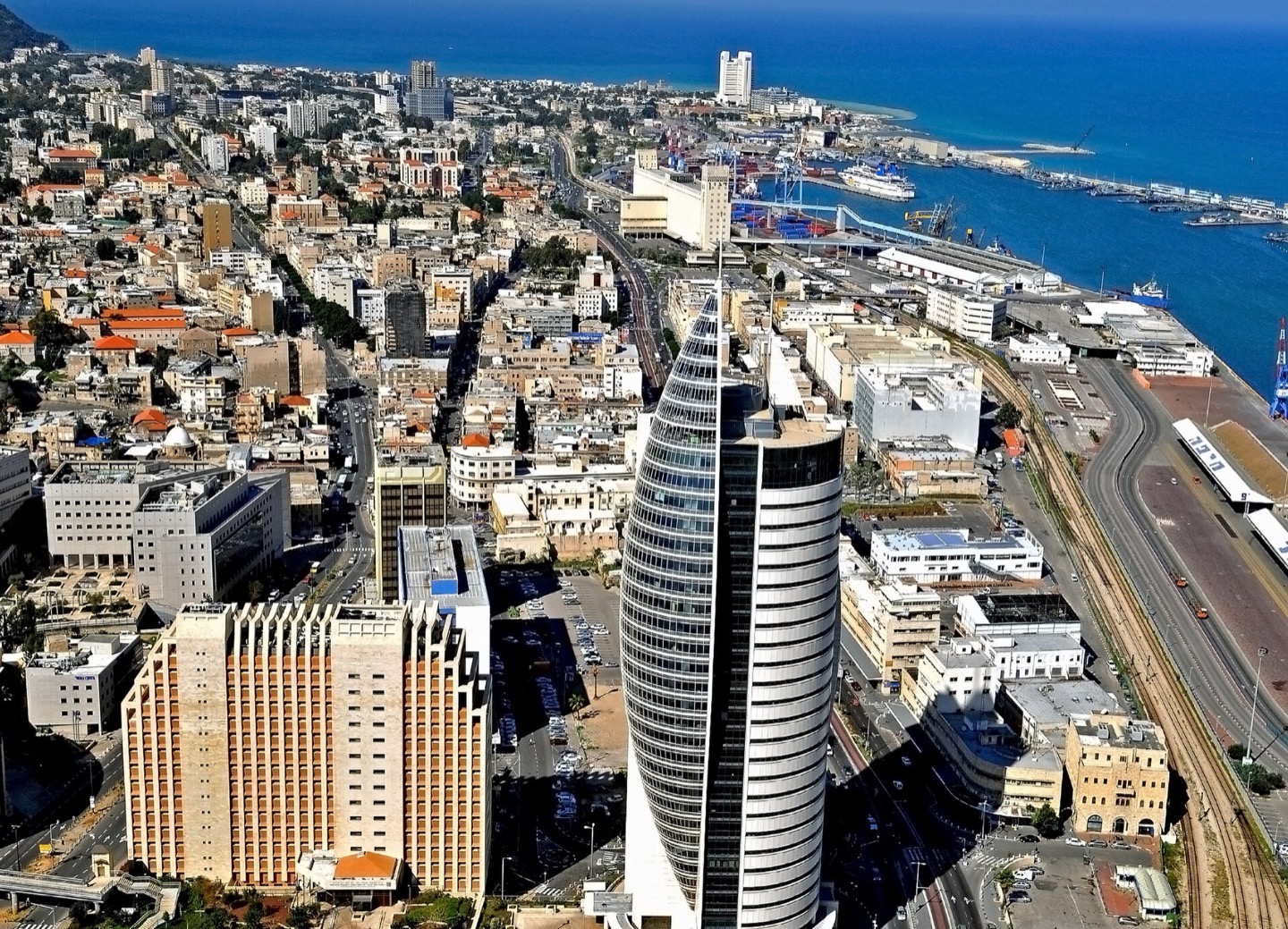The port and downtown skyline of Haifa