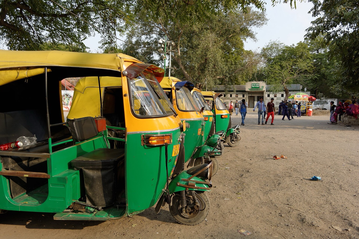 Auto rickshaws waiting outside Purana Qila in Delhi