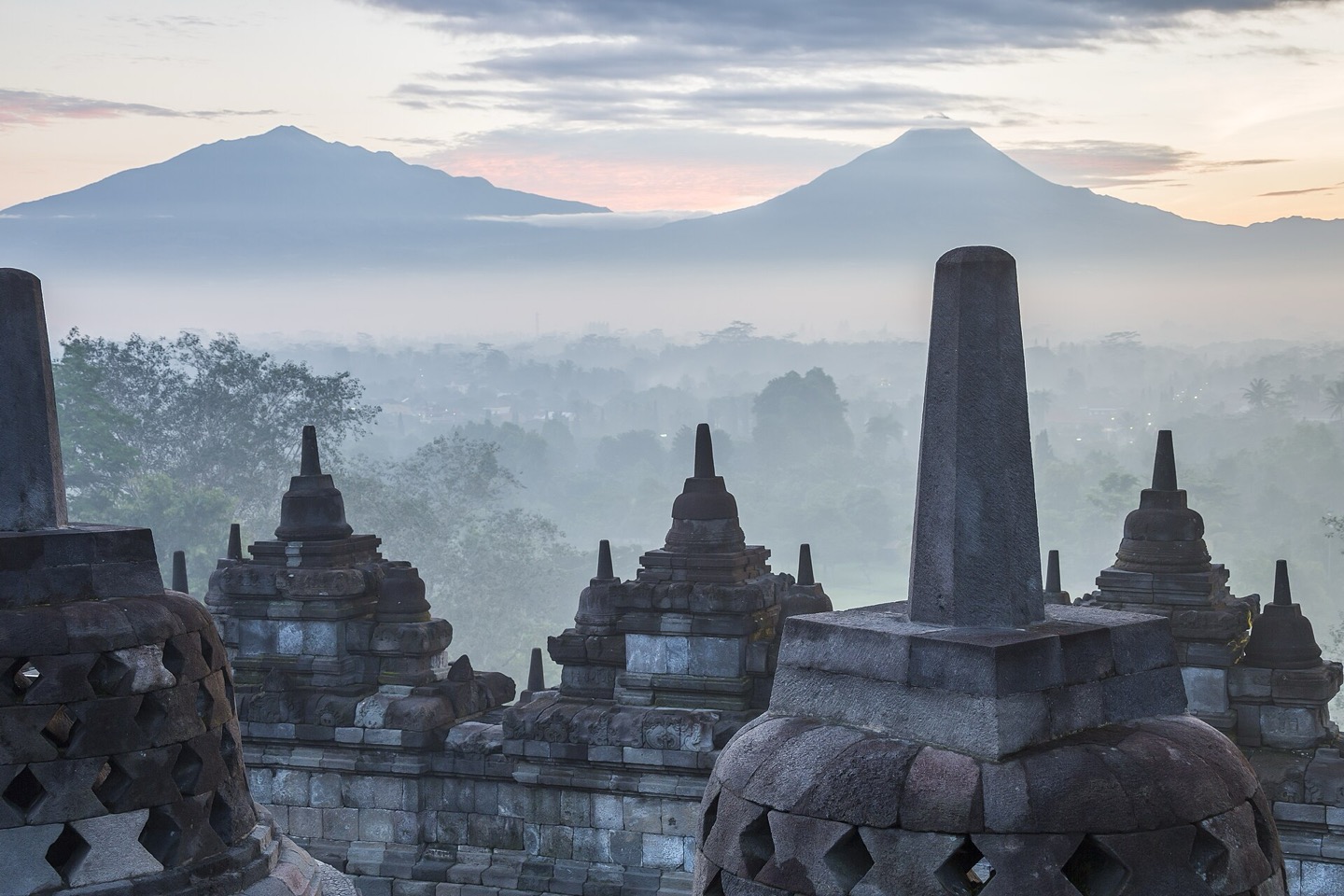 The stupas of Borobudur in Central Java, Indonesia