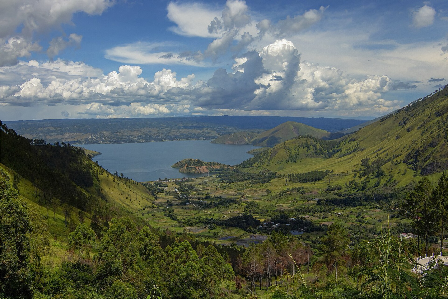 Lake Toba and the surrounding hills in North Sumatra, Indonesia