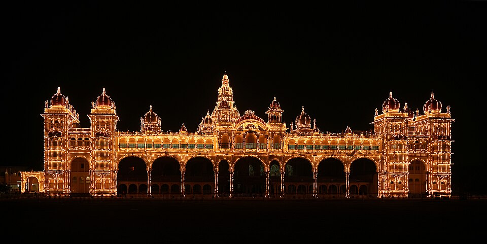 Mysuru Palace illuminated at night