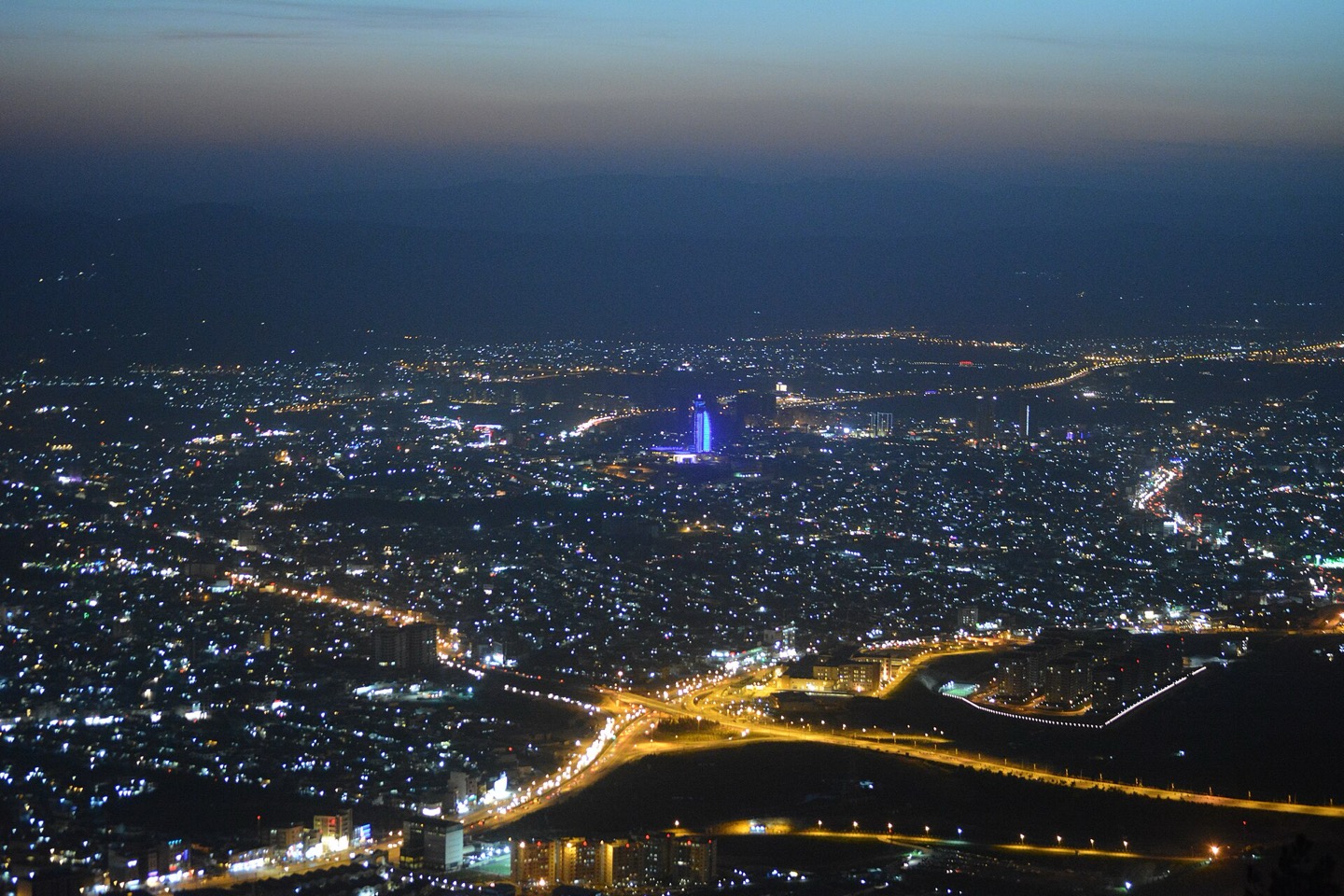 The city of Sulaymaniyah at night in Iraqi Kurdistan