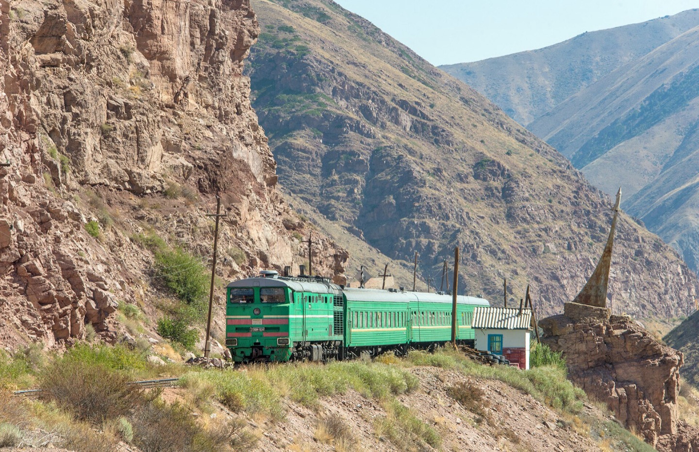 A freight train in the Chuy region of Kyrgyzstan