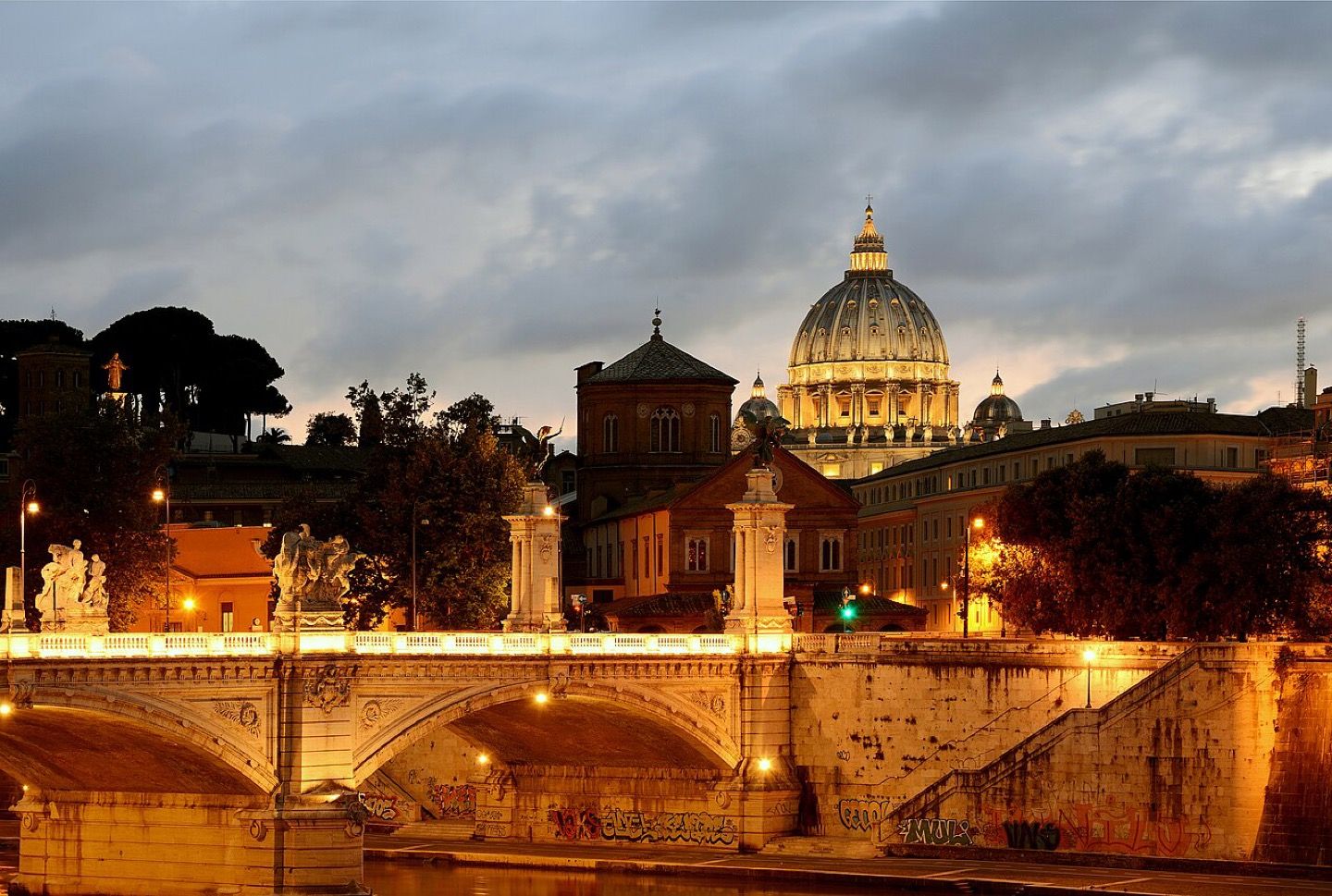 The Vittorio Emanuele II Bridge at sunset in Rome