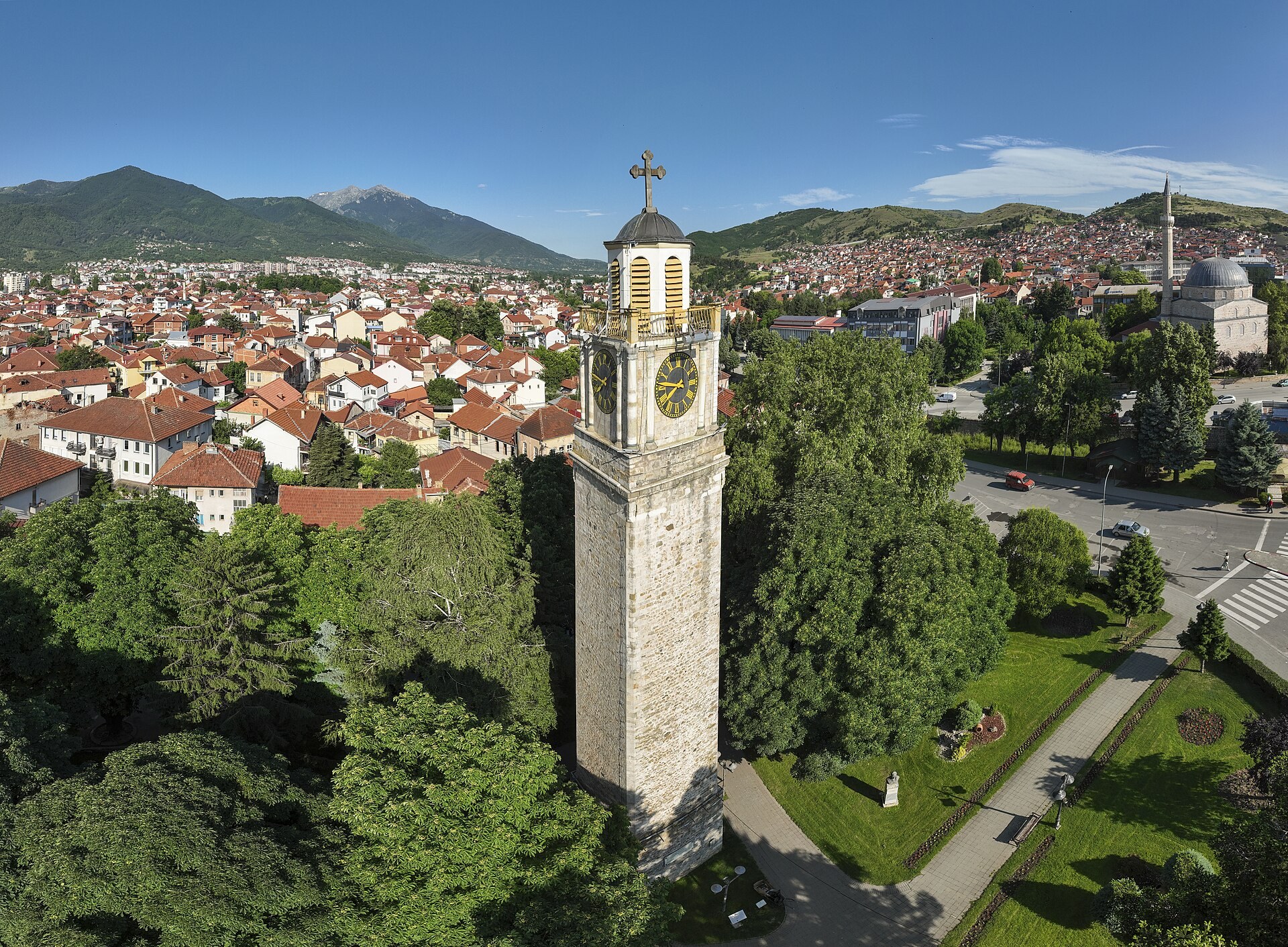 The clock tower and town centre of Bitola, North Macedonia