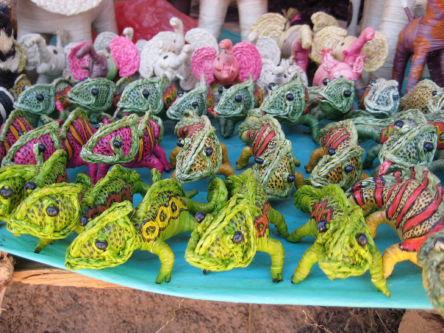 Raffia animals for sale at an artisan stall in Madagascar