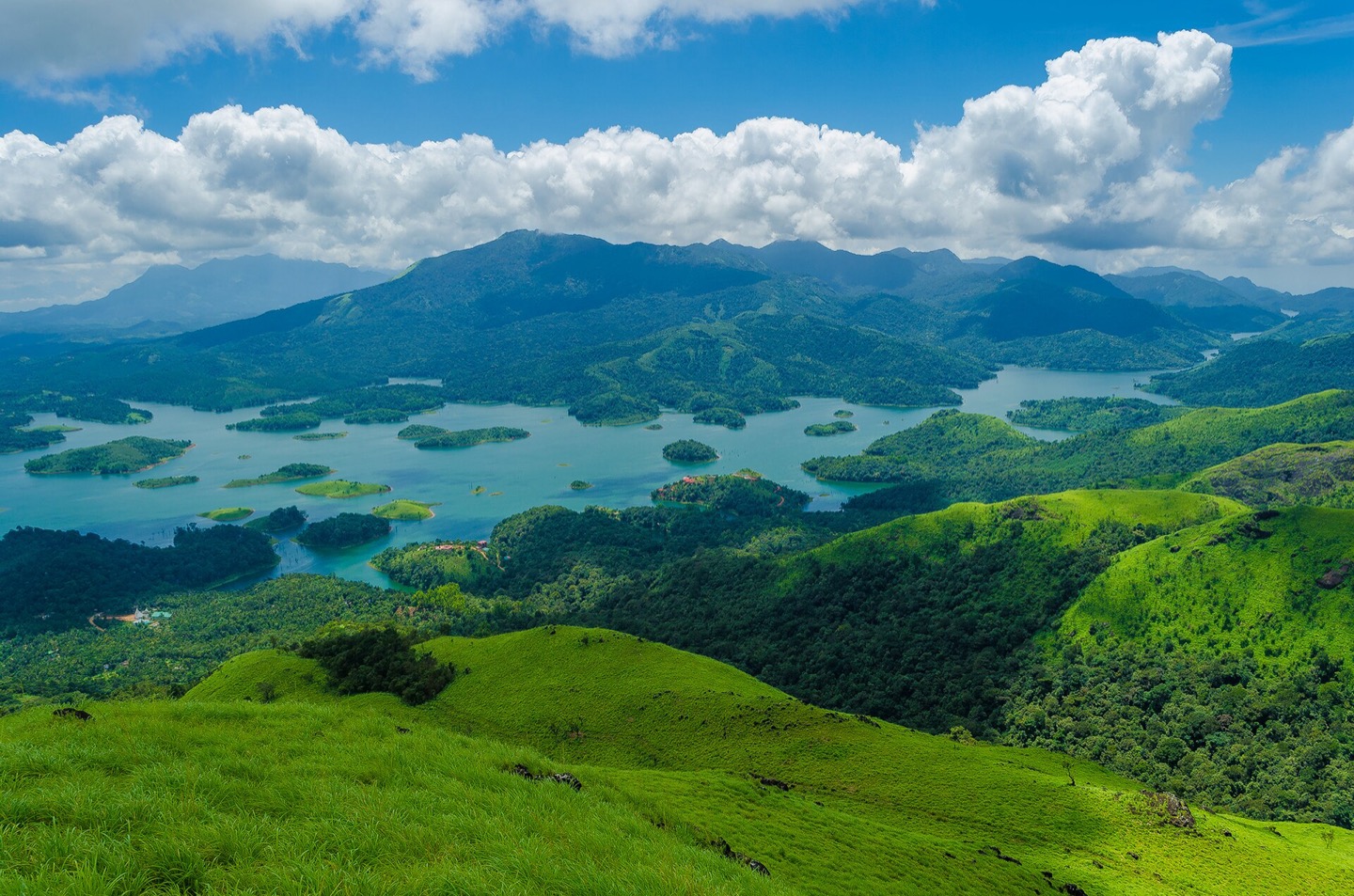 Banasura Reservoir seen from the surrounding hills in Kerala, India