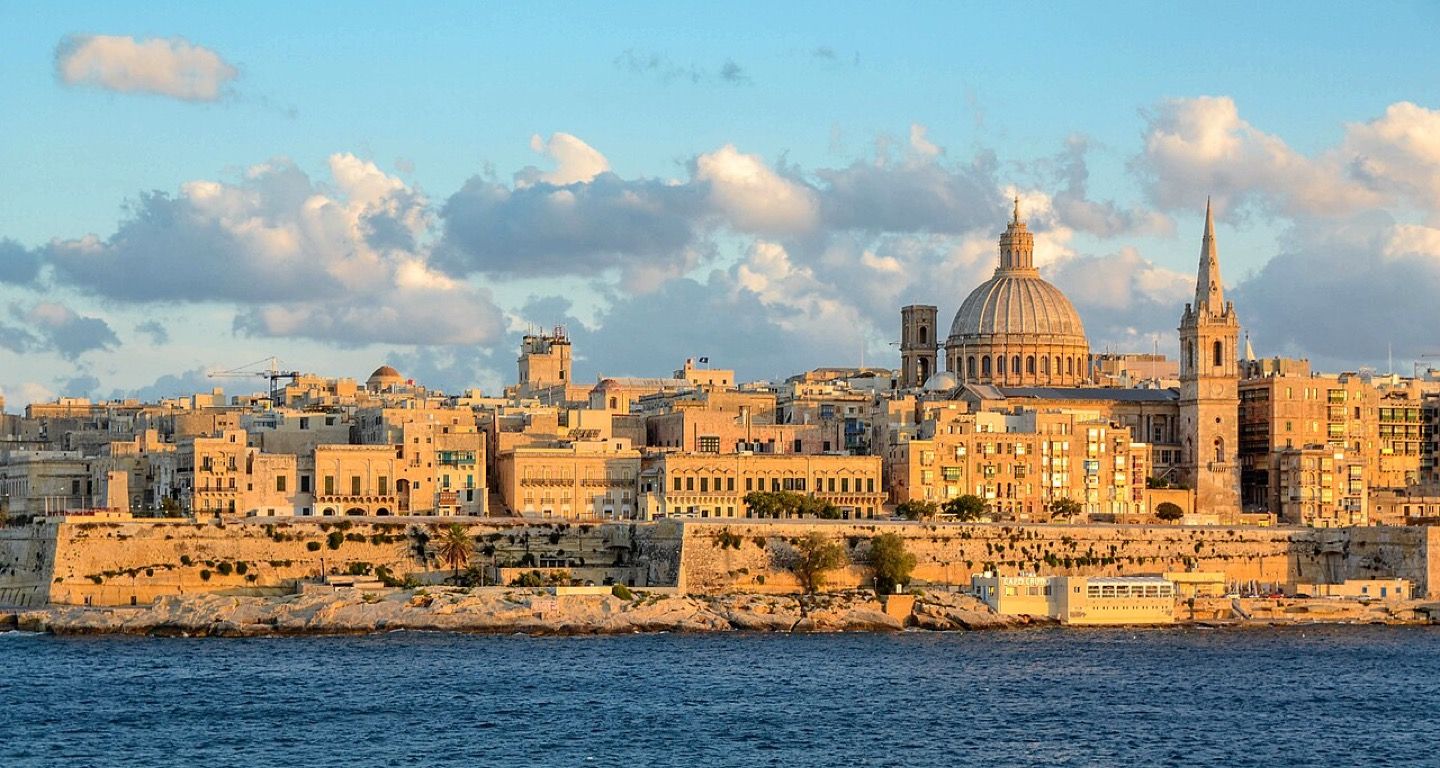 The Valletta skyline seen across Marsamxett Harbour
