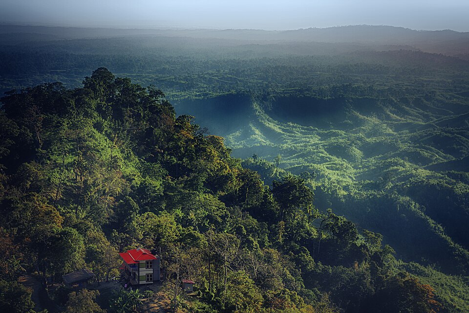 Forested hills above the Manipur valley at first light