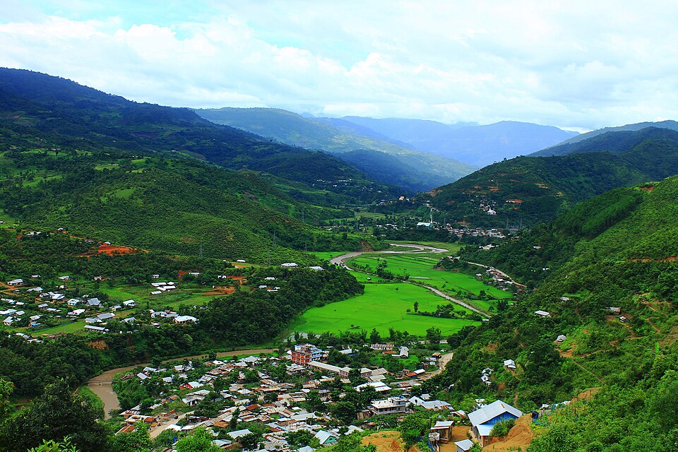 Paddy fields and tin roofs at New Karong in the Manipur hills