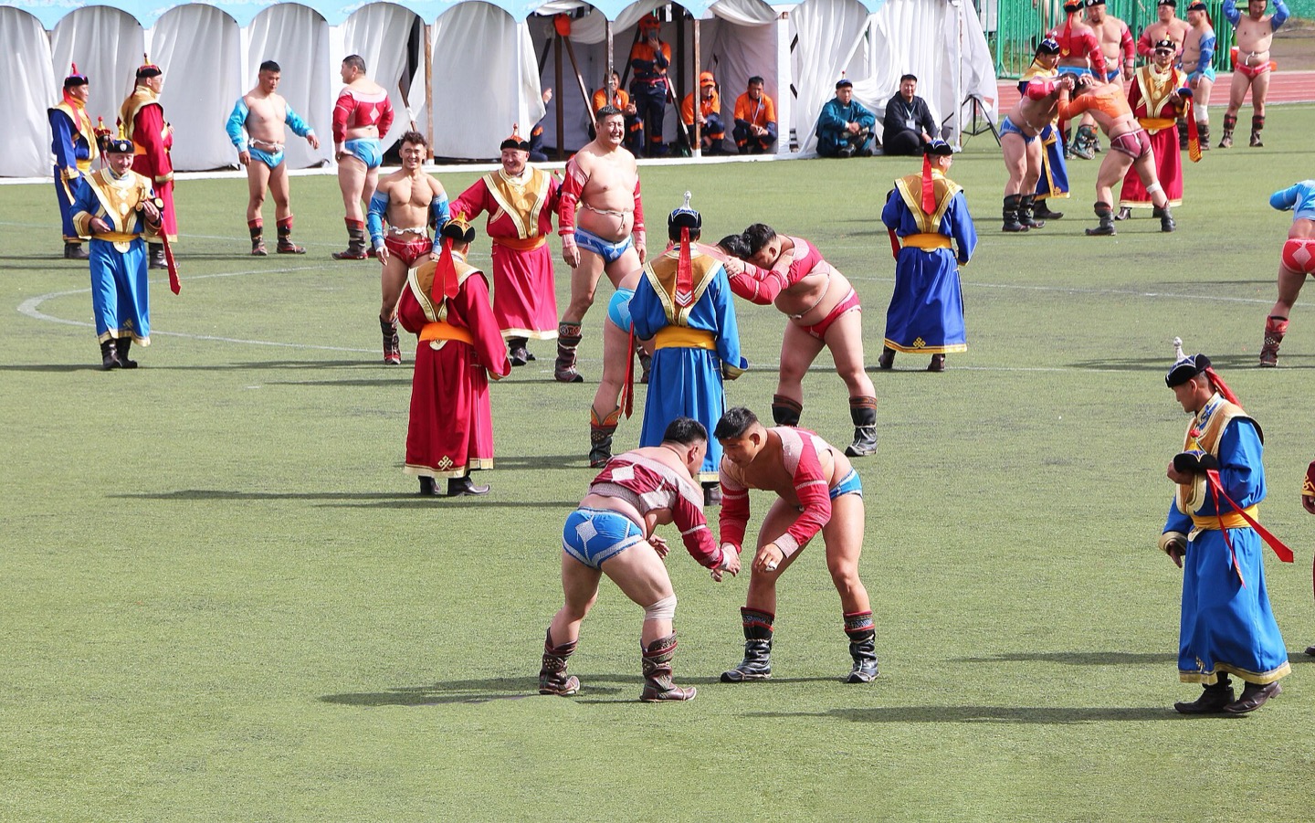 Wrestlers competing at the Naadam festival in Ulaanbaatar
