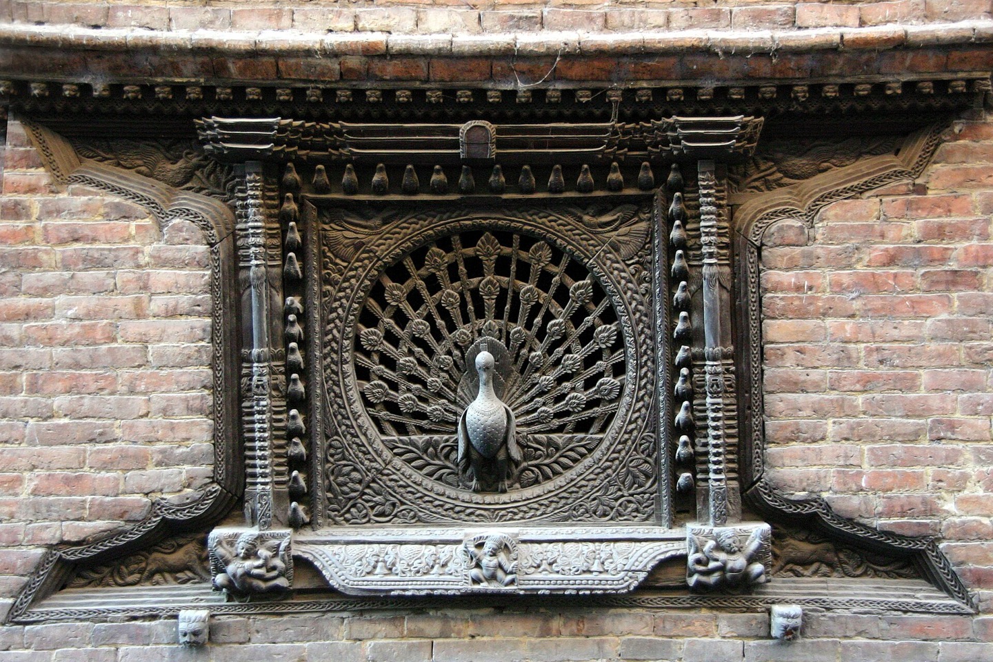 The carved Peacock Window at Pujari Math in Bhaktapur, Nepal