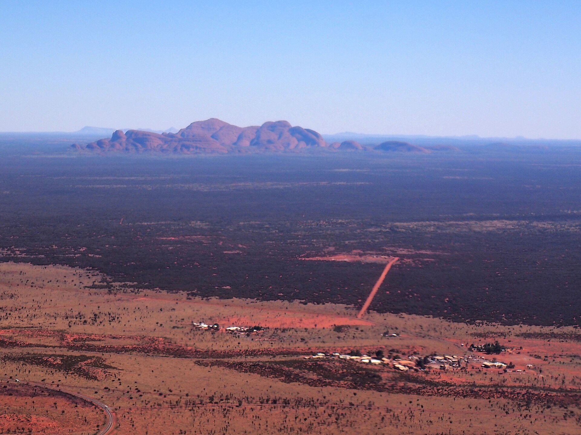 The sandstone domes of Kata Tjuṯa seen from the air in central Australia